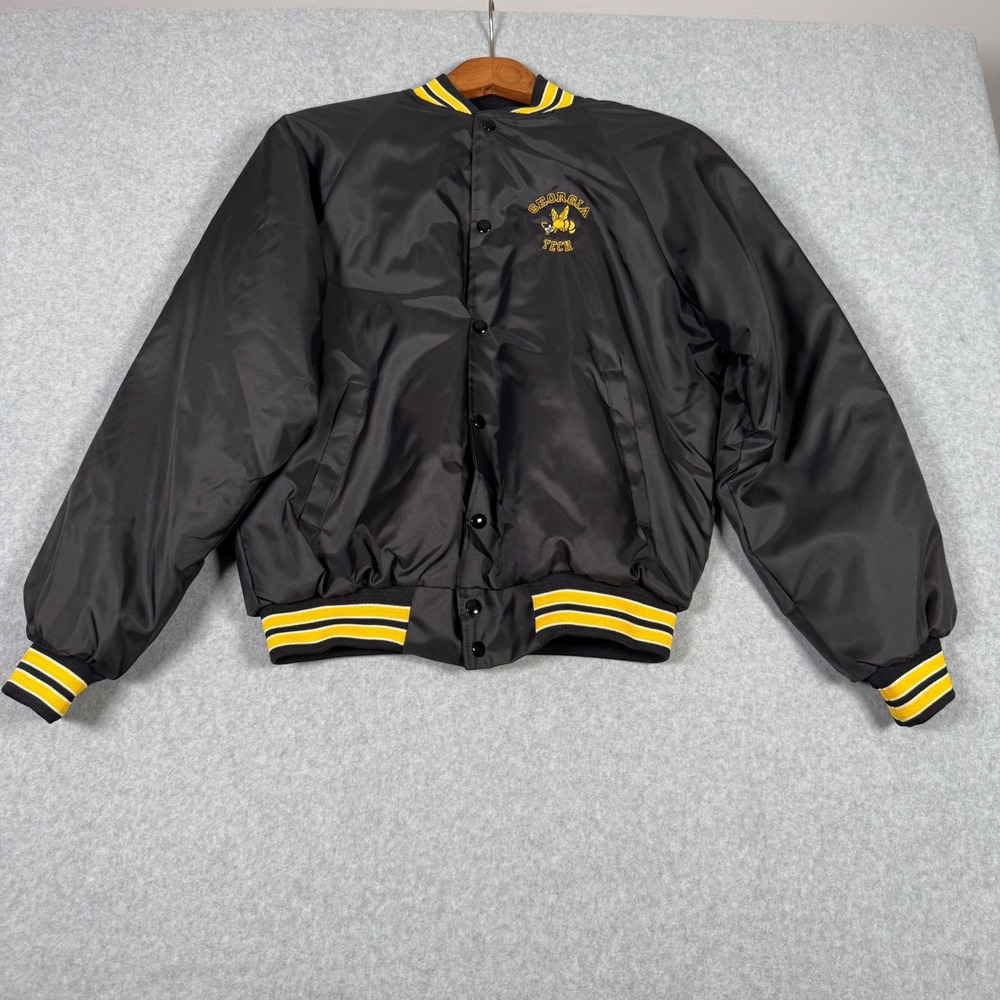 Vintage 80s Georgia Tech Yellow Jackets Satin Bomber Jacket Black Medium USA